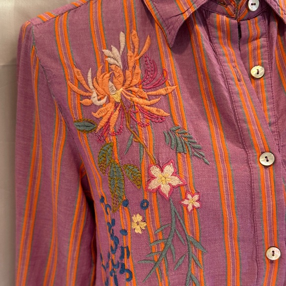 Johnny Was Workshop Stripe Indalo Button Down Shirt Tunic Top Boho Chic W28724 - Picture 3 of 11